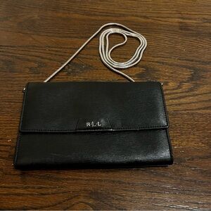 Lauren by Ralph Lauren Black Leather Crossbody Bag with chain shoulder strap